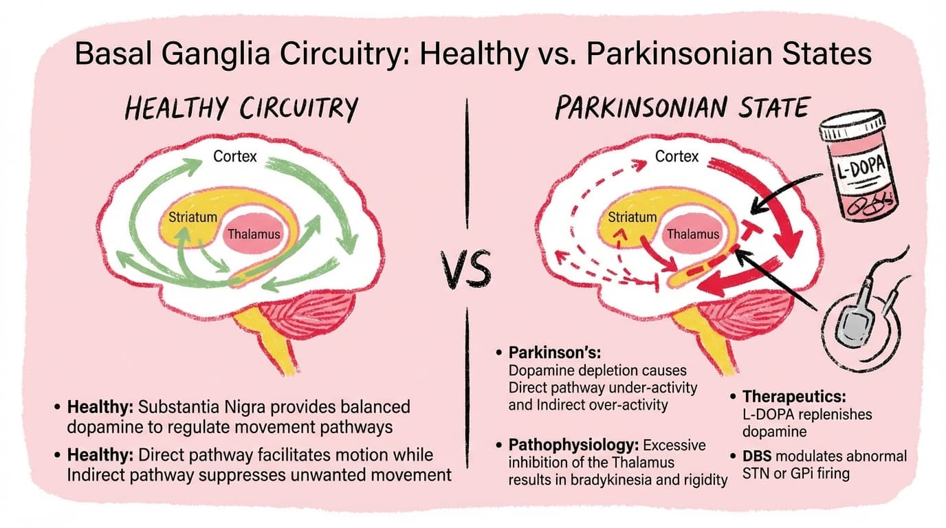 Basal Ganglia Circuitry: Healthy vs. Parkinsonian States