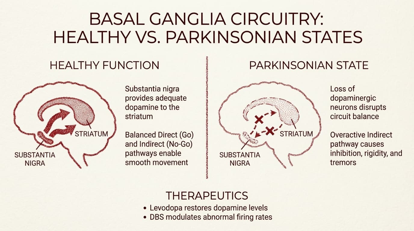 Basal Ganglia Circuitry: Healthy vs. Parkinsonian States