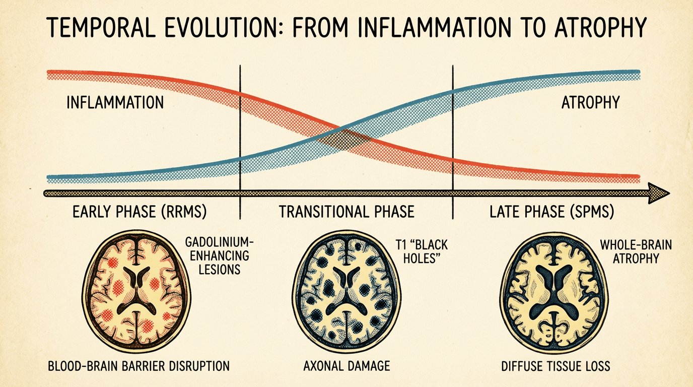 Temporal Evolution: From Inflammation to Atrophy