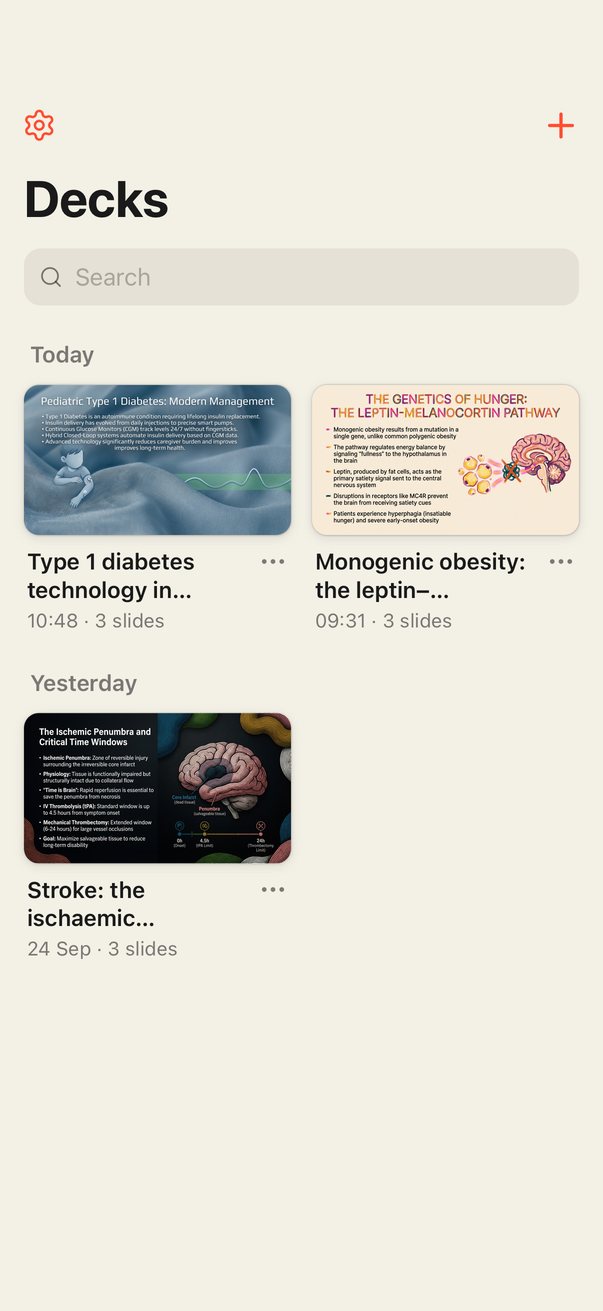 The deck list on the iPhone: three decks with their cover slides.