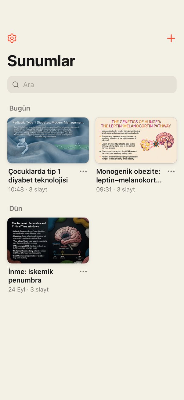 iPhone’da Sunumlar listesi: üç sunum, kapak slaytlarıyla.